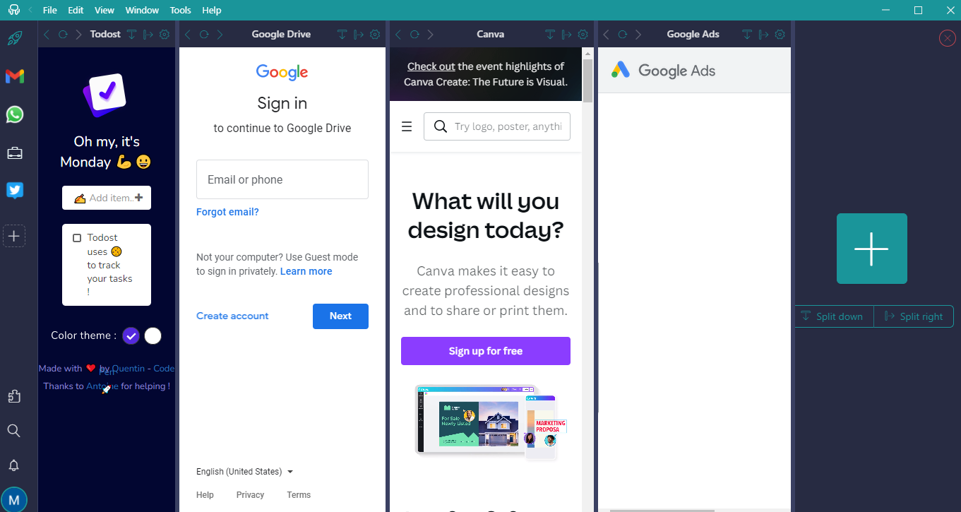 CP vista en mosaico Unified Workspace