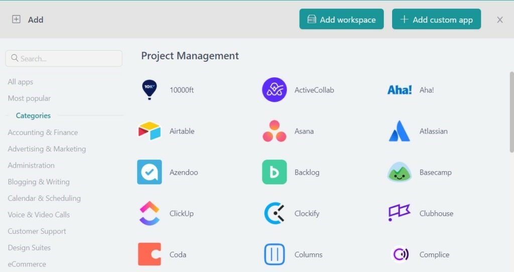 Apps library Unified Workspace