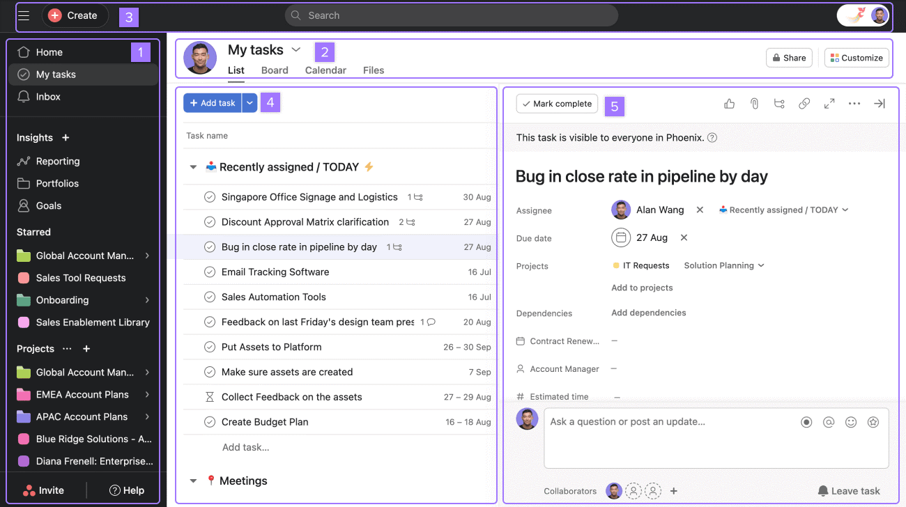 Asana interface-best apps for small business
