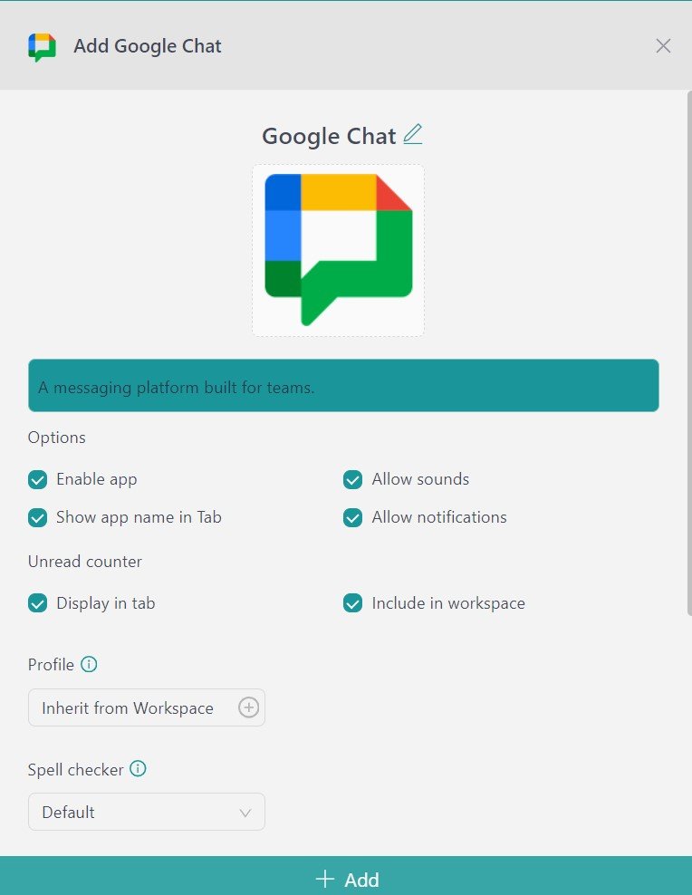 configure google chat in Unified Workspace
