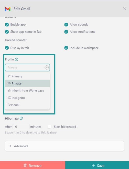 profiles- gmail desktop app