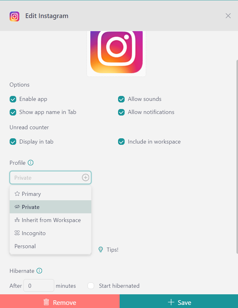 instagram profiles Unified Workspace