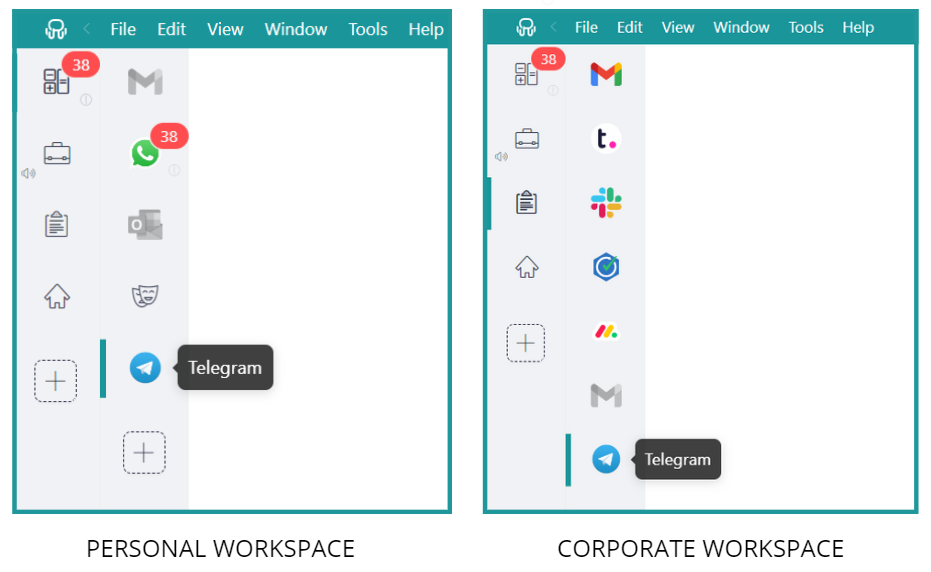 Multiple Telegram accounts on Unified Workspace