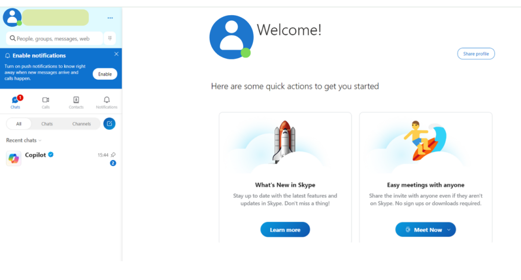 Skype interface