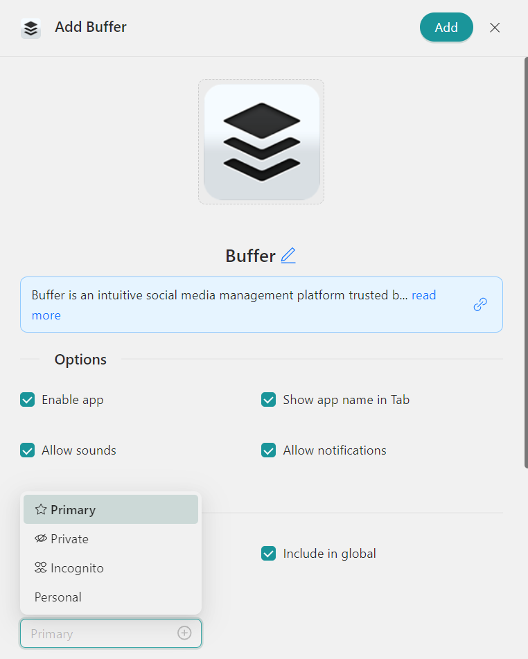configure Buffer in Unified Workspace
