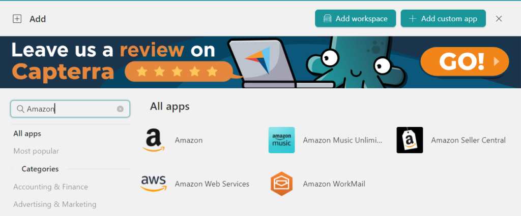 Add Amazon Accounts on Unified Workspace