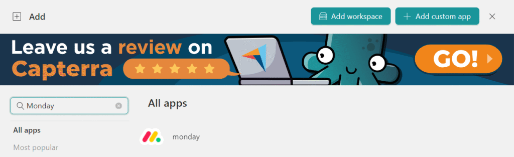 Add Monday on Unified Workspace