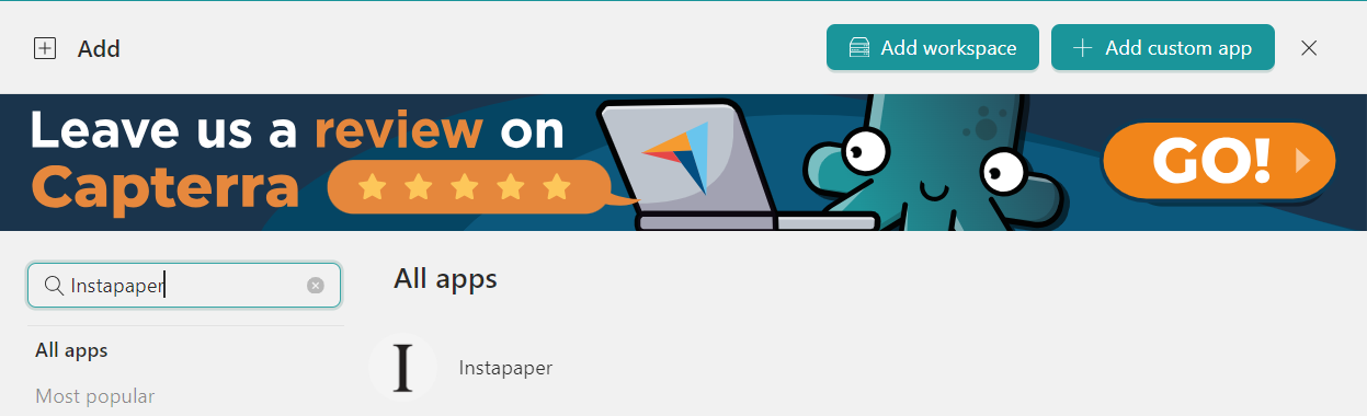 Add Instapaper to Unified Workspace- Pocket alternatives