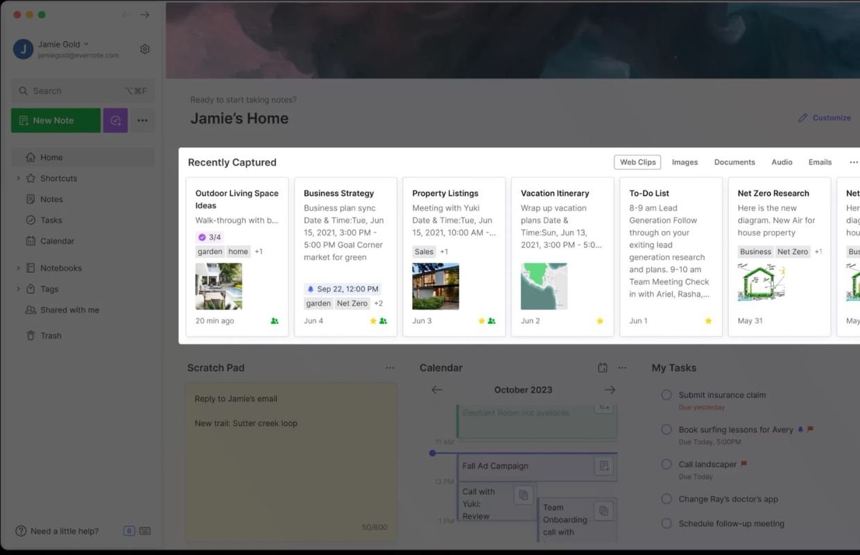 Evernote interface