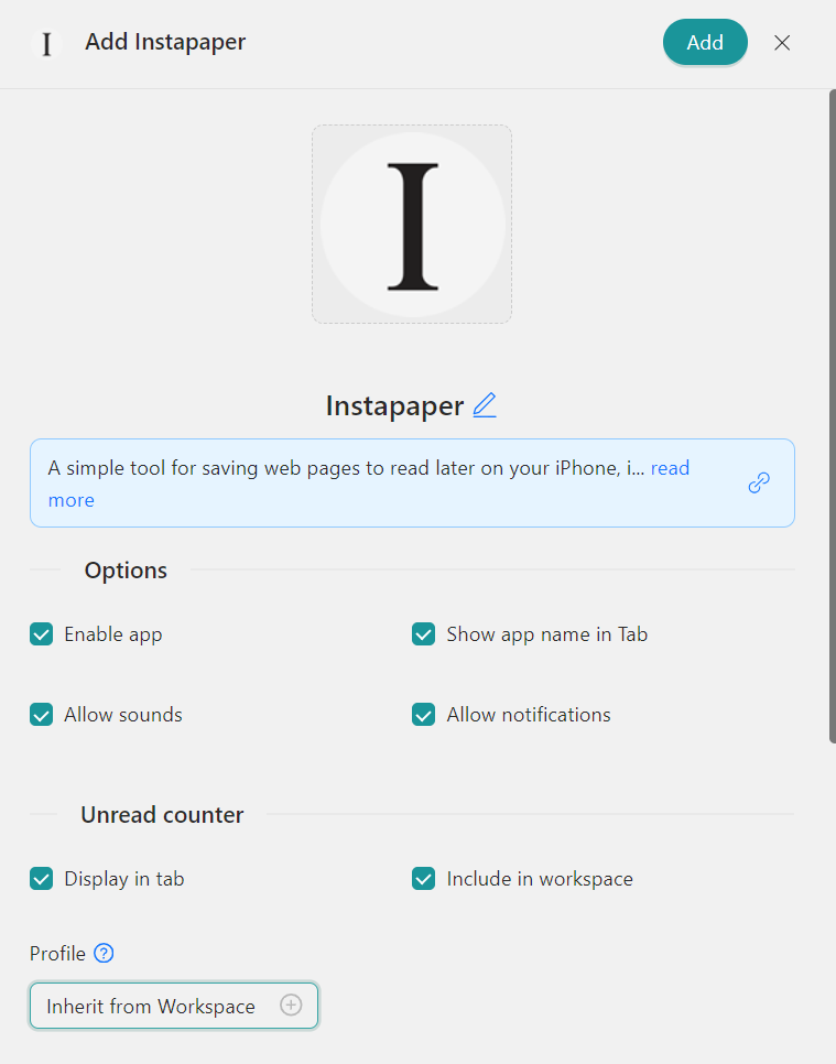 configure Instapaper to Unified Workspace- Pocket alternatives