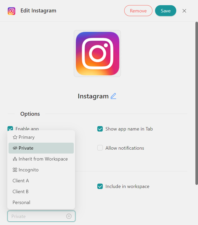 Intagram profiles Unified Workspace