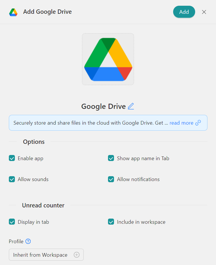 Configure google drive desktop app on Unified Workspace