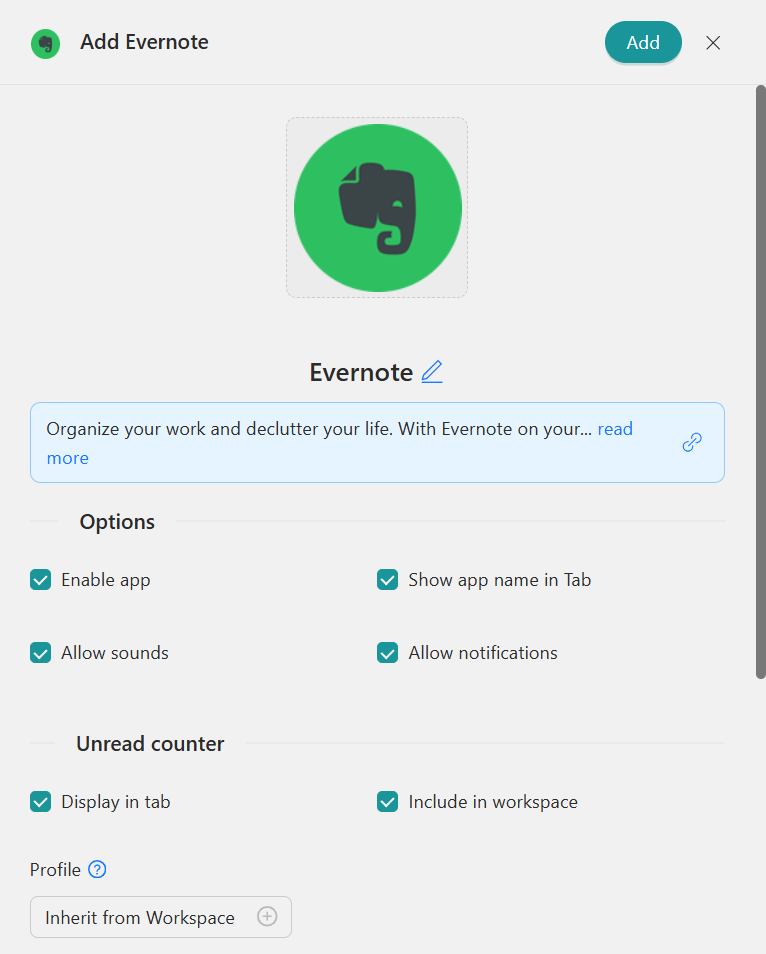 Configure Evernote in Unified Workspace