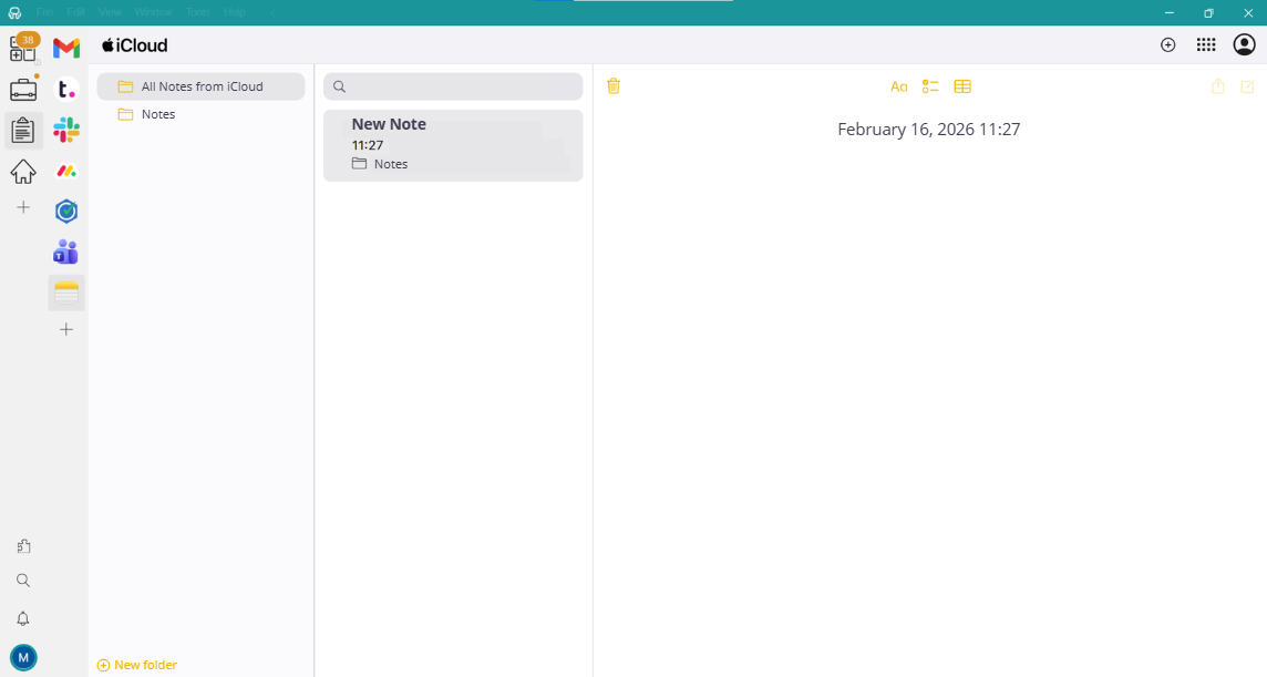 iCloud notes on windows - Unified Workspace