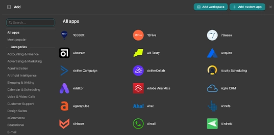 Web apps running together in one Unified Workspace interface