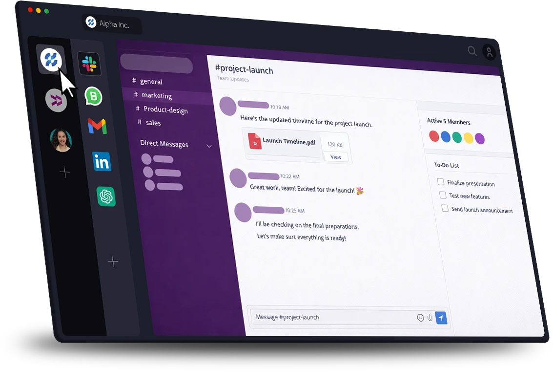 Unified Workspace desktop workspace with multiple work apps and accounts